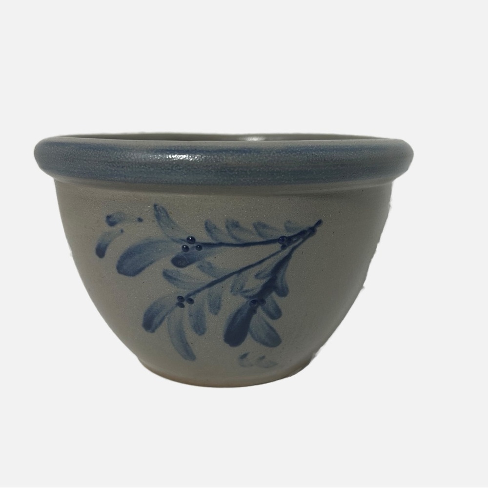 Vintage Rowe Pottery Works Salt Glazed Crock Jar 2002 Blue Gray Holds 4 Cups